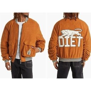 NWT Diet Starts Monday Orange High Pile Fleece Panther Bomber Jacket Mens Sz. XL